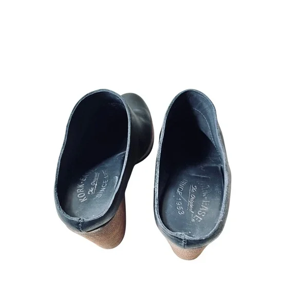 Kork-Ease Black Leather Stacked Block Heel Mule Booties Womens 7.5M - Picture 6 of 12